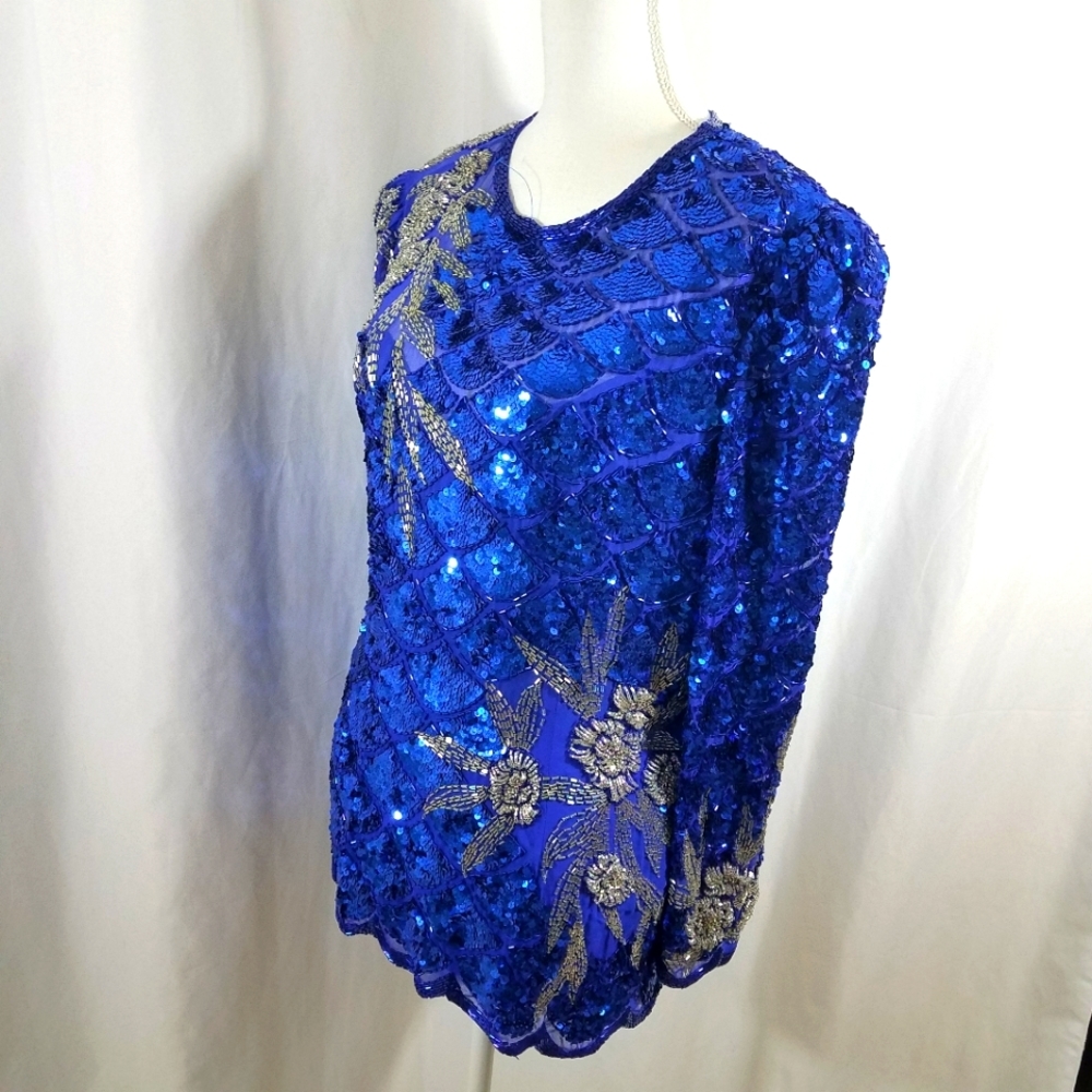 Alyce Designs Blue Sequin Top 16 - Picture 2 of 11